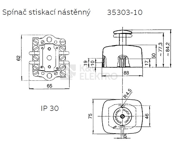 Obrázek produktu ABB spínač trojpólový stiskací nástěnný 16A 400V IP30 35303-10 černá 2