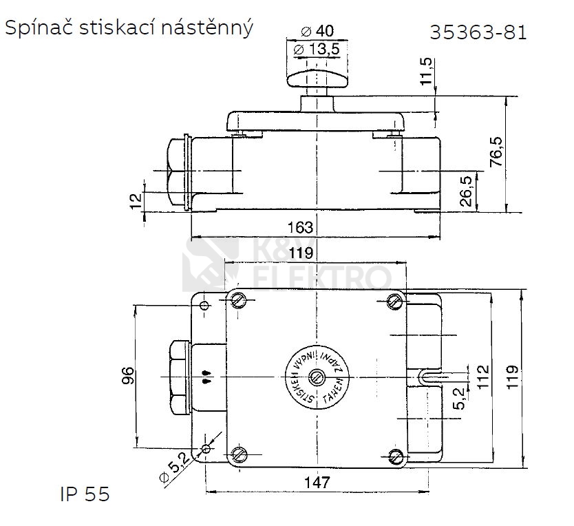 Obrázek produktu  ABB spínač trojpólový stiskací nástěnný 25A 400V IP55 35363-81 černá 2