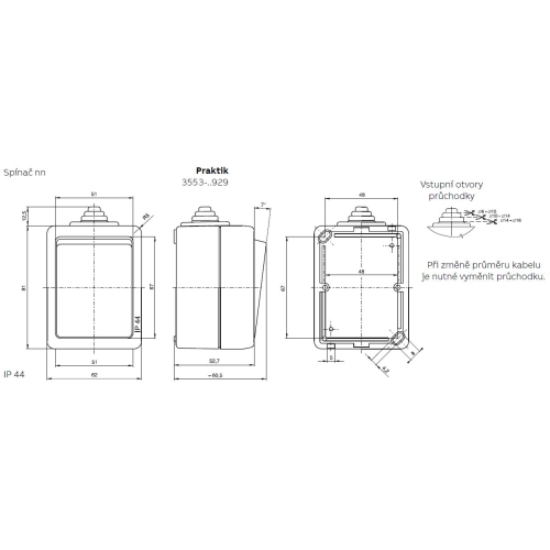 ABB Praktik vypínač č.6 IP44 šedá 3553-06929 S