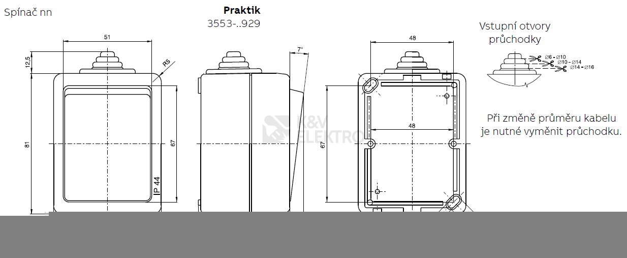 Obrázek produktu ABB Praktik vypínač č.6 IP44 šedá 3553-06929 S 2