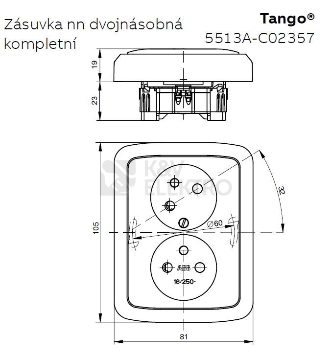 Obrázek produktu ABB Tango dvojzásuvka šedá 5513A-C02357 S s clonkami 1