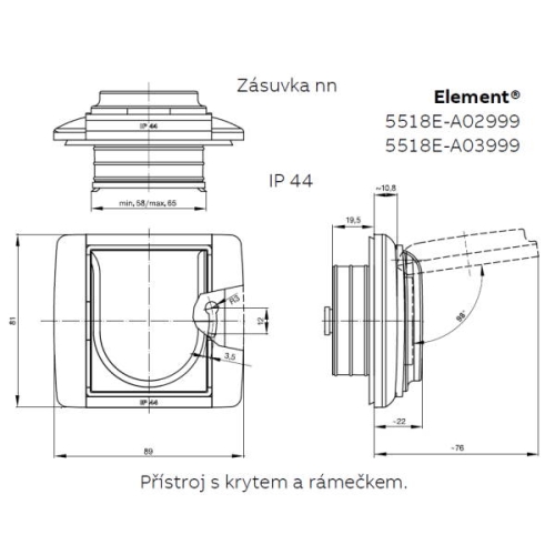 ABB Time zásuvka IP44 titanová 5518E-A02999 08 s clonkami