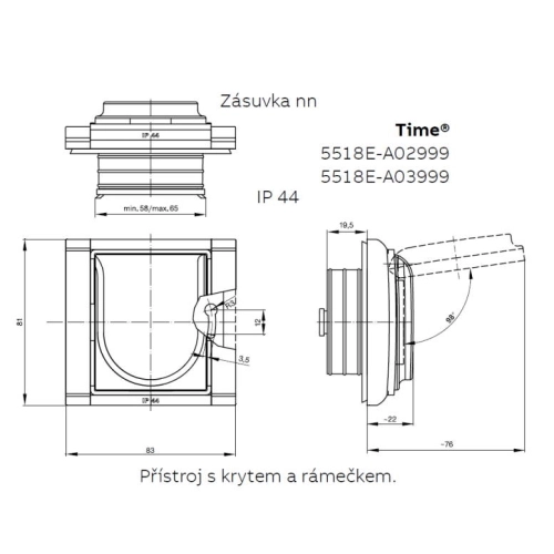 ABB Time zásuvka IP44 titanová 5518E-A02999 08 s clonkami (obrázek 3)