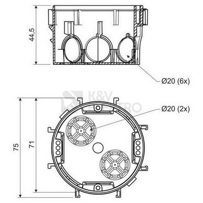 Obrázek produktu Elektroinstalační krabice KOPOS KP 67/3 KA 1