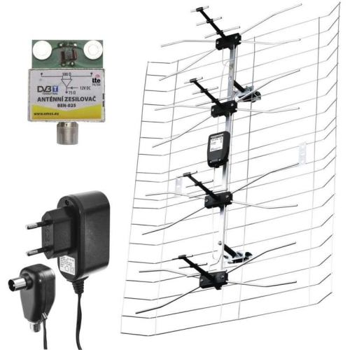 Levně Anténa EMOS EM-025 J0665 25dB DVB-T2 DAB filtr LTE/4G se zdrojem a zesilovačem