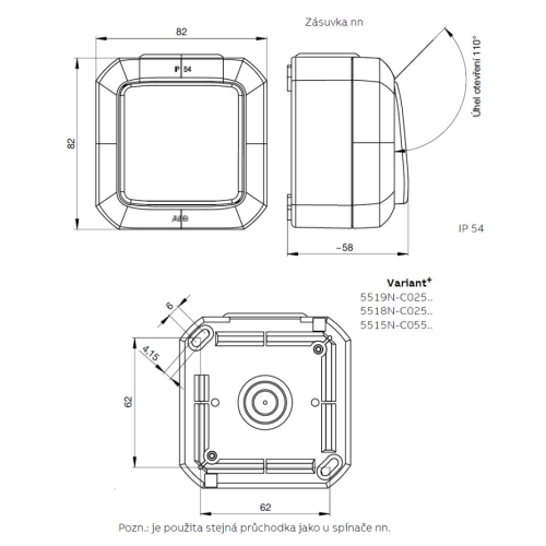 ABB Variant+ zásuvka IP54 bílá 5518N-C02510 B s víčkem