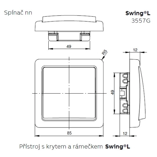 ABB Swing (L) žaluziové tlačítko světle šedá 3557G-A88340 S1 (obrázek 4)