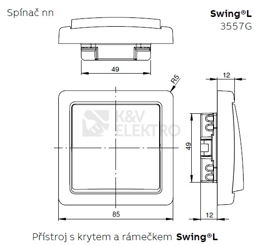 Obrázek produktu ABB Swing (L) žaluziové tlačítko světle šedá 3557G-A88340 S1 3