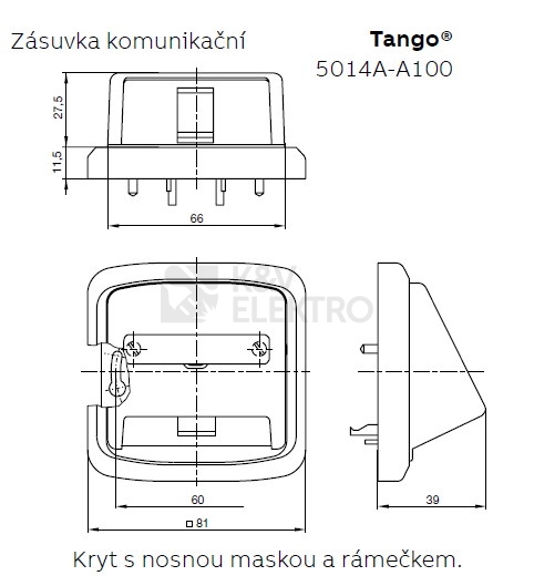 Obrázek produktu ABB Tango kryt datové zásuvky kouřová šedá 5014A-A100 S2 1