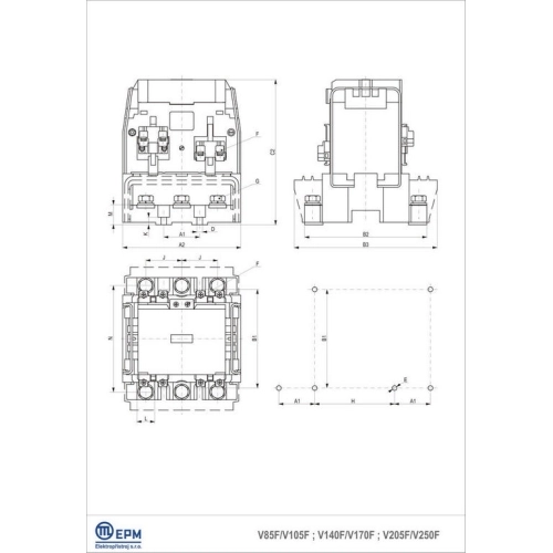 Stykač 140A 3P Elektropřístroj V140F 220-230V/50HZ 2NO+2NC (obrázek 3)