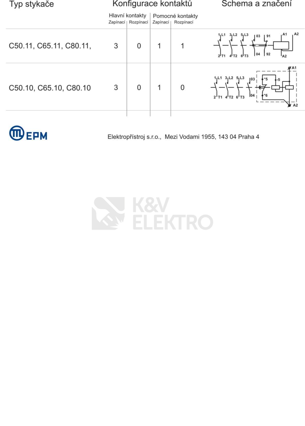 Obrázek produktu Stykač 50A 3P Elektropřístroj C50.11 220-230V/50HZ 1NO+1NC 2