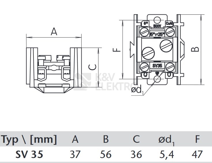 Obrázek produktu Svorkovnice stoupací 1x35mm2 malá SEZ SV 35 1