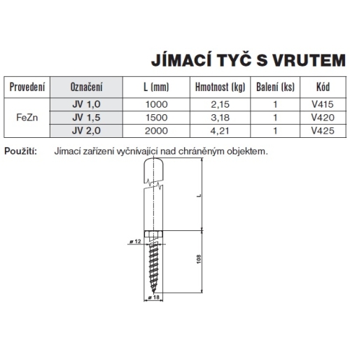 Jímací tyč s kovaným hrotem JV 1,5 TREMIS V420
