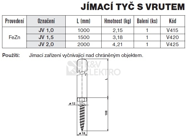Obrázek produktu Jímací tyč s vrutem JV 2,0 Tremis V425 1