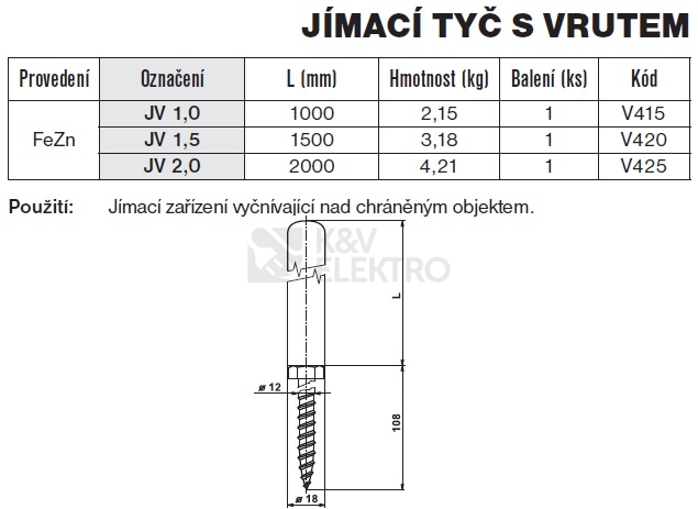 Obrázek produktu Jímací tyč s vrutem JV 2,0 TREMIS V425 1