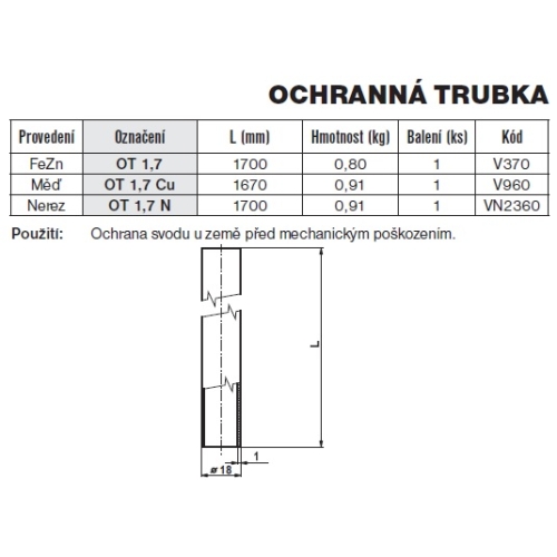 Ochranná trubka OT 1,7 TREMIS V370