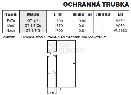 Obrázek produktu Ochranná trubka OT 1,7 TREMIS V370 1