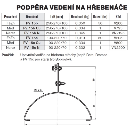Podpěra vedení na hřebenáče PV 15c TREMIS V205