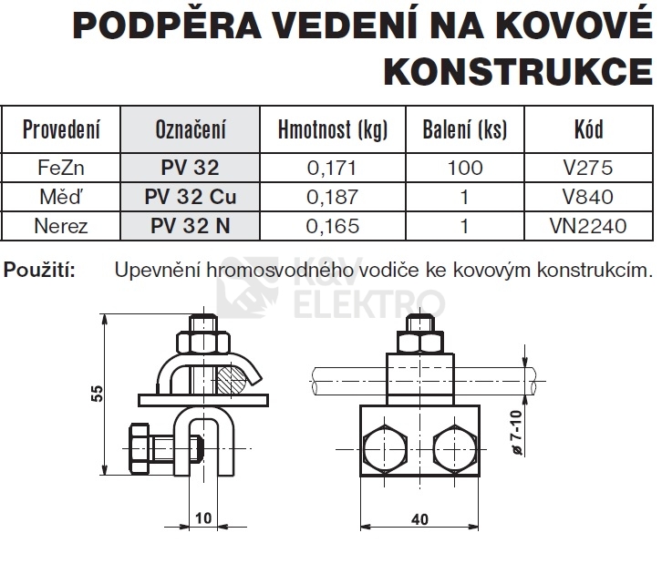Obrázek produktu Podpěra vedení na železné konstrukce PV 32 TREMIS V275 1