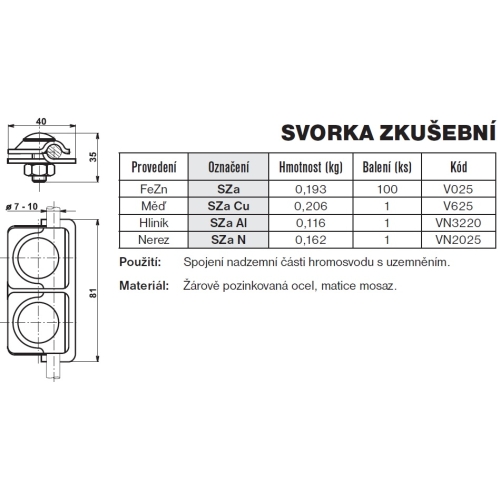 Svorka zkušební SZa TREMIS V025