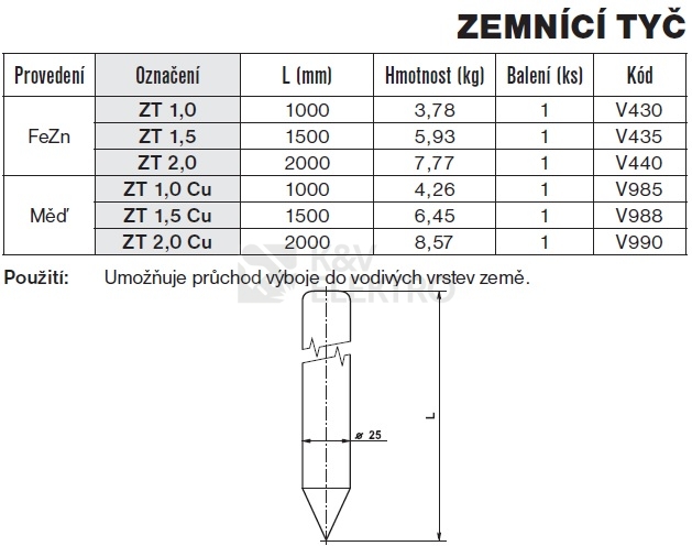 Obrázek produktu Zemnící tyč ZT 2,0 metry TREMIS V440 1