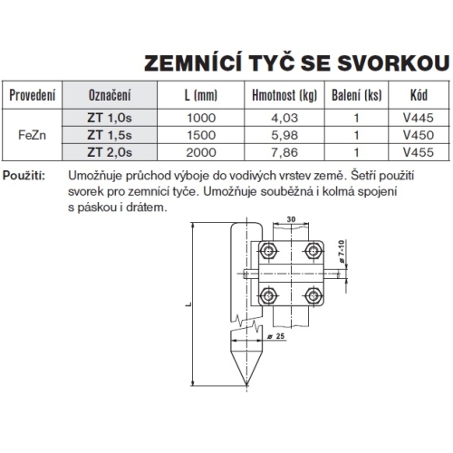 Zemnící tyč se svorkou ZT 1,0s TREMIS V445