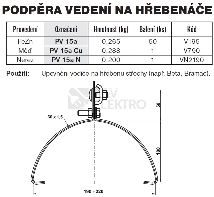 Obrázek produktu Podpěra vedení na hřebenáče měď PV 15a Cu TREMIS V790 1