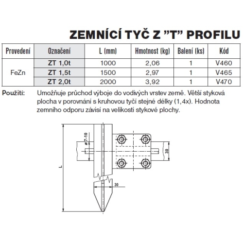 Zemnící tyč z T profilu ZT 1,5 T TREMIS V465