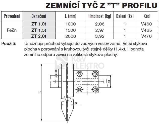 Obrázek produktu Zemnící tyč z T profilu ZT 1,5 T TREMIS V465 1