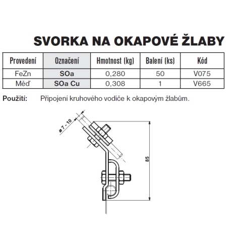 Svorka na okapové žlaby SOa TREMIS V075