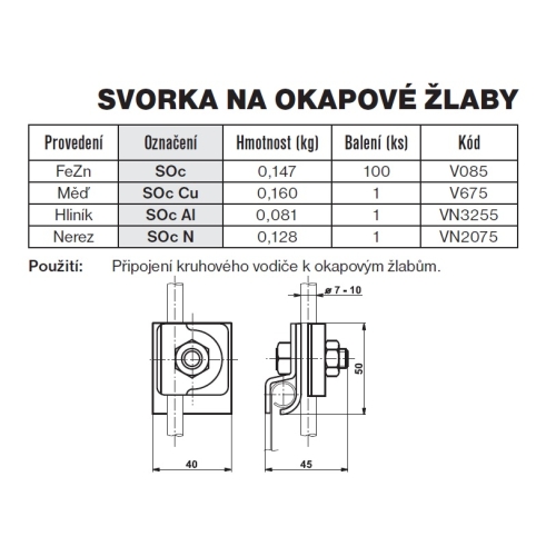 Svorka na okapové žlaby nerez SOc N TREMIS VN2075