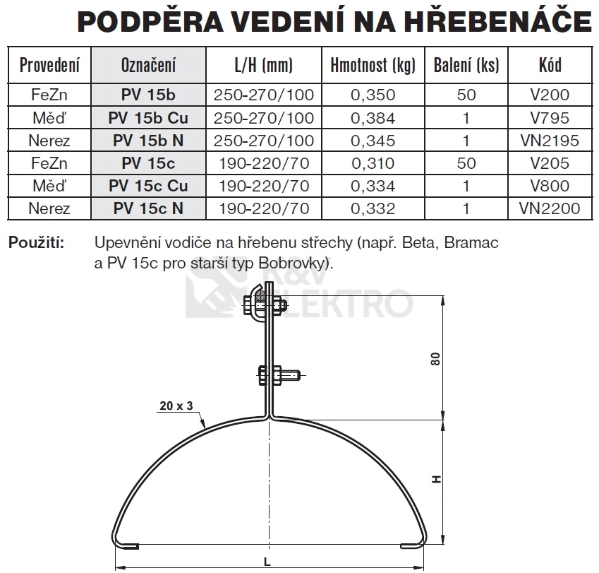 Obrázek produktu Podpěra vedení na hřebenáče měď PV 15c CU TREMIS V800 1