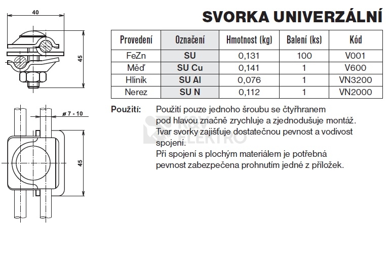 Obrázek produktu Svorka univerzální nerez SU N TREMIS VN2000 1