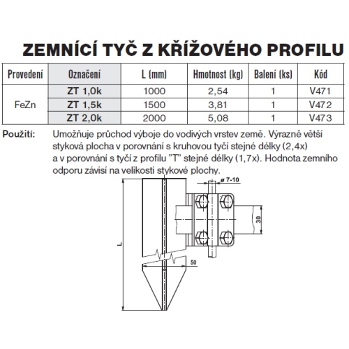 Zemnící tyč z křížového profilu ZT 1,5K TREMIS V472