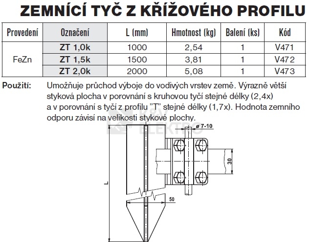 Obrázek produktu Zemnící tyč z křížového profilu ZT 1,5K Tremis V472 1