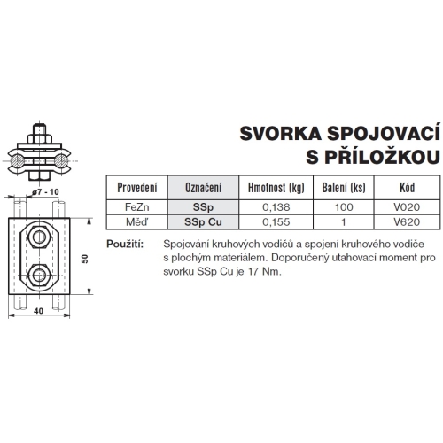 Svorka spojovací s příložkou SSp TREMIS V020