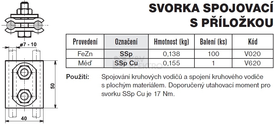 Obrázek produktu Svorka spojovací s příložkou SSp TREMIS V020 1