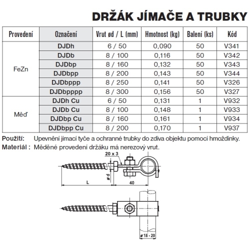 Držák jímače a trubky do dřeva DJDb TREMIS V342