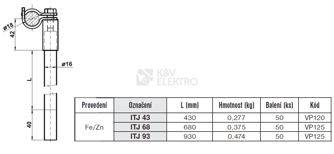 Obrázek produktu Izolační tyč pro jímací tyč 680mm ITJ 68 TREMIS VP125 1