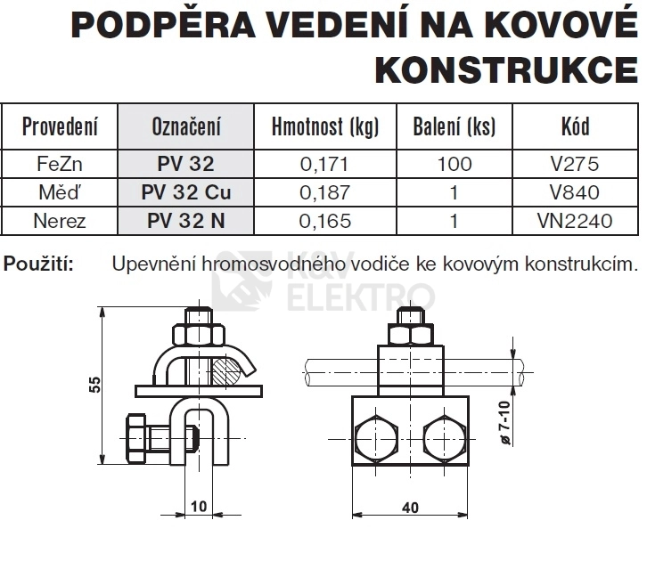 Obrázek produktu Podpěra vedení na kovové konstrukce nerez PV 32 N TREMIS VN2240 1