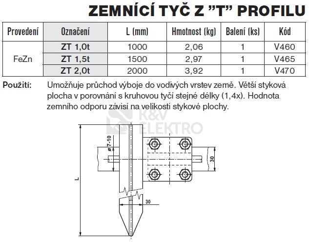 Obrázek produktu Zemnící tyč z T profilu ZT 1,0 T TREMIS V460 1