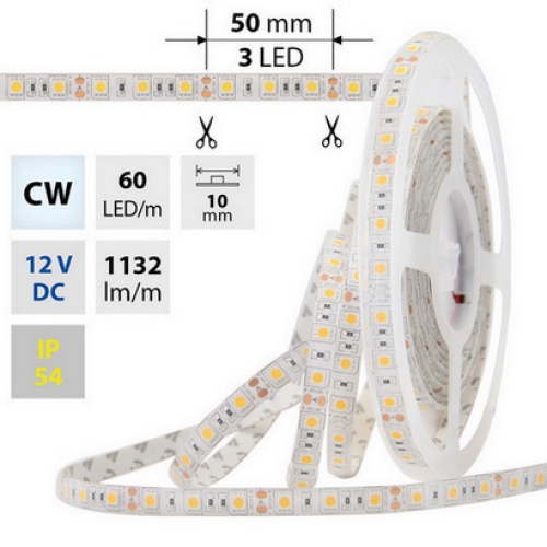 Levně LED pásek McLED 12V studená bílá š=10mm IP54 14,4W/m 60LED/m SMD5050 ML-121.606.60.0