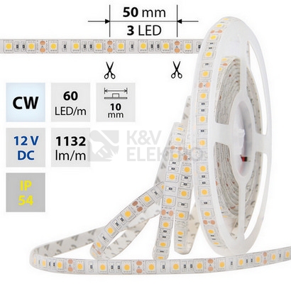 Obrázek produktu LED pásek McLED 12V studená bílá š=10mm IP54 14,4W/m 60LED/m SMD5050 ML-121.606.60.0 0