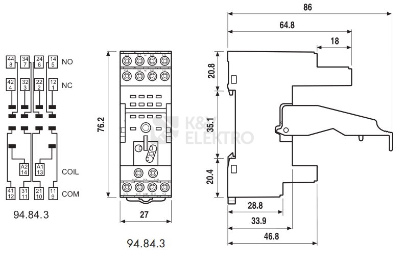 Obrázek produktu  Patice Finder 94.84.3 pro relé 55/85 2P/4P 10A 1