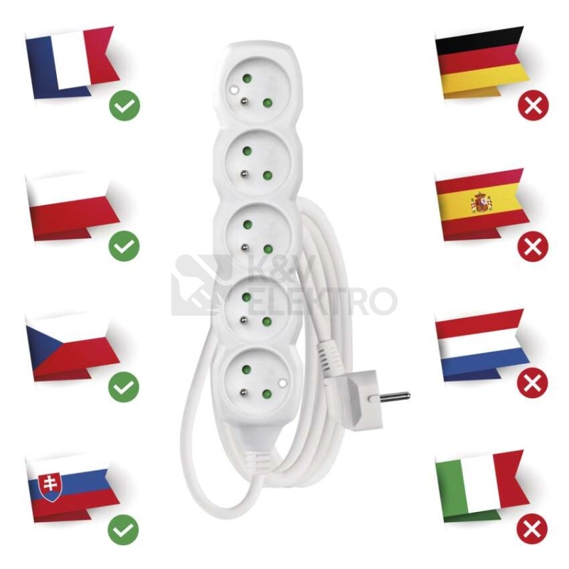 Obrázek produktu Prodlužovací kabel EMOS P0512 2m/5zásuvek bílá 1902050200 2