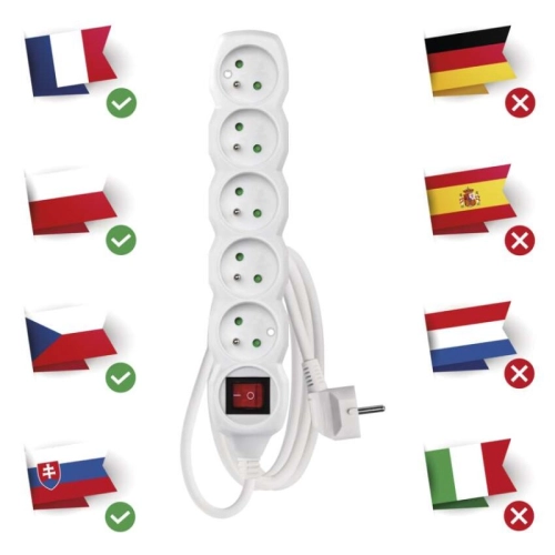 Prodlužovací kabel EMOS 2m/5zásuvek s vypínačem bílá P1512 1902150200 (obrázek 3)