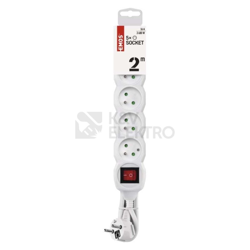 Obrázek produktu Prodlužovací kabel EMOS 2m/5zásuvek s vypínačem bílá P1512 1902150200 1