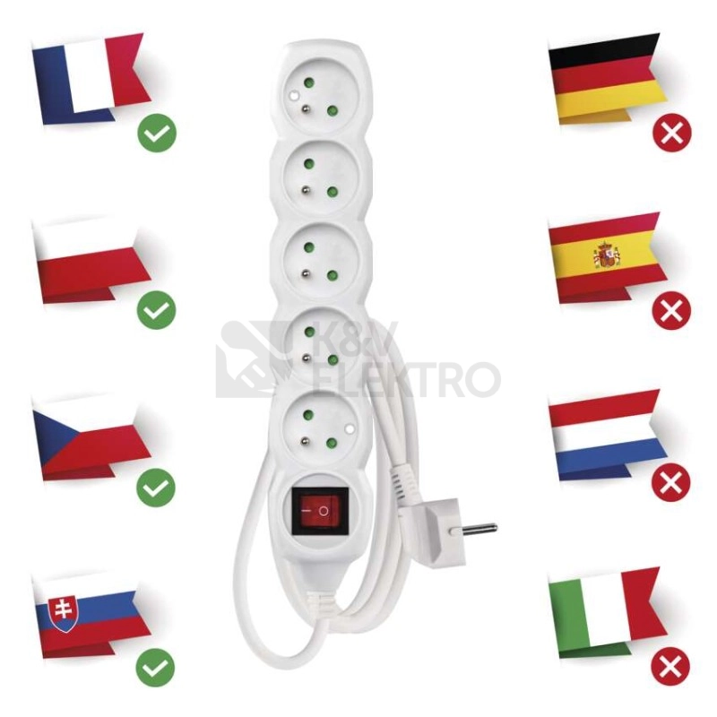 Obrázek produktu Prodlužovací kabel EMOS 2m/5zásuvek s vypínačem bílá P1512 1902150200 2