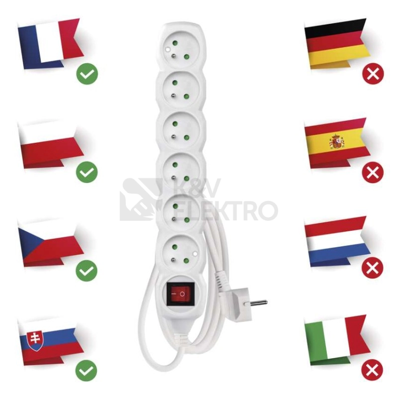 Obrázek produktu Prodlužovací kabel EMOS P1612 2m/6zásuvek s vypínačem bílá 1902160200 2