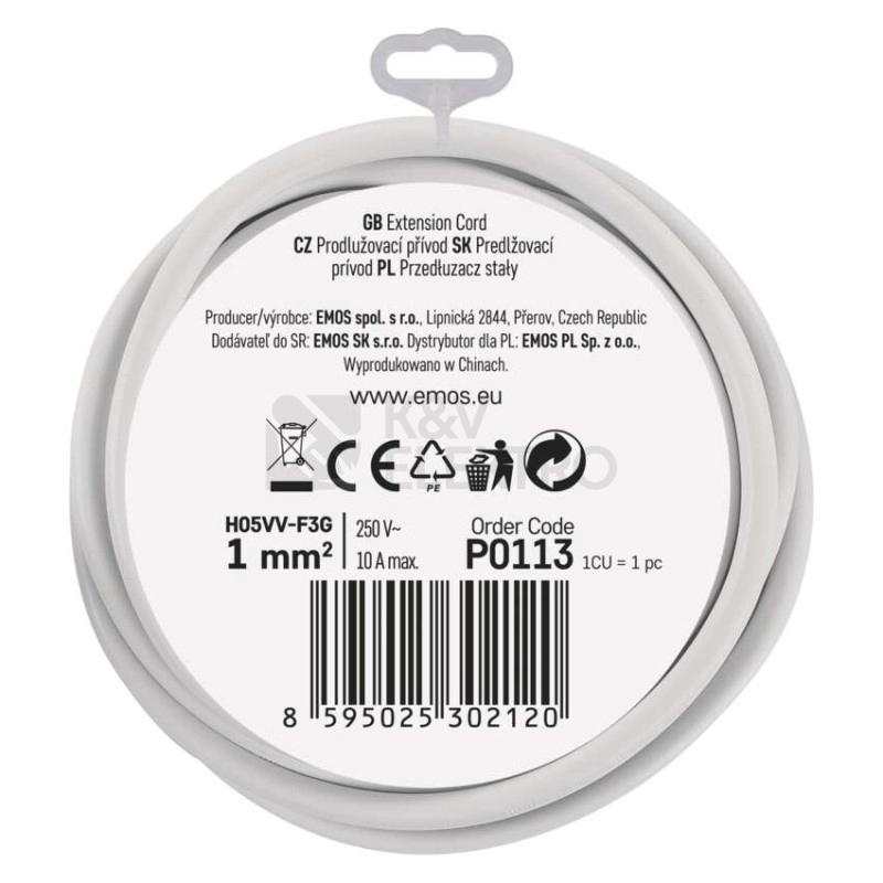 Obrázek produktu Prodlužovací kabel EMOS 3m/1zásuvka bílá P0113 1901010300 6